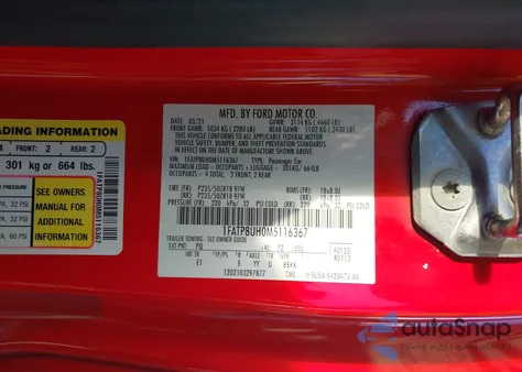 2021 Ford Mustang Ecoboost Premium из США, поврежденный, VIN 1FATP8UH0M5116367